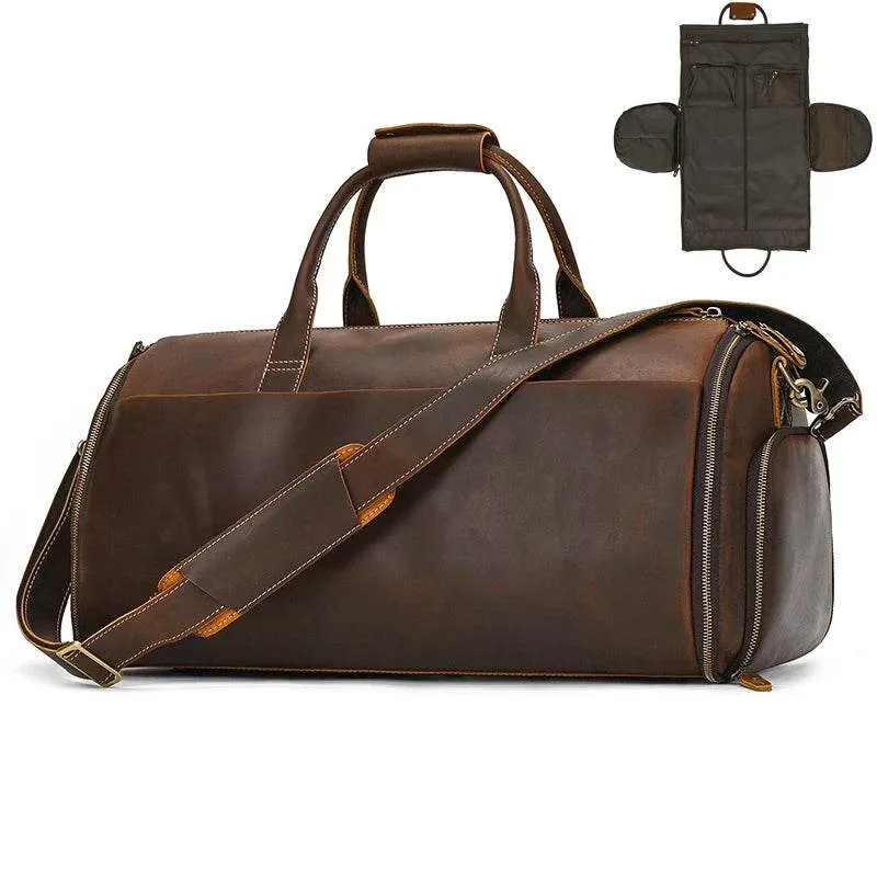 Crazy Horse Leather Travel Bag Suits and Shoes Folding Business Bag