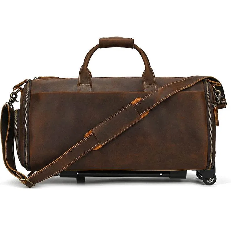 Crazy Horse Leather Travel Bag Suits and Shoes Folding Business Bag
