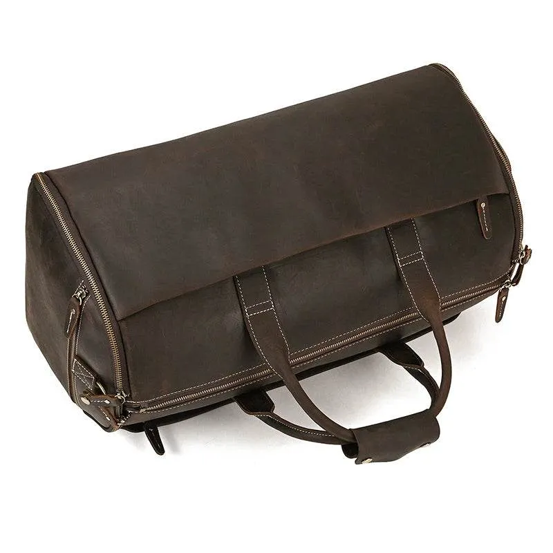 Crazy Horse Leather Travel Bag Suits and Shoes Folding Business Bag