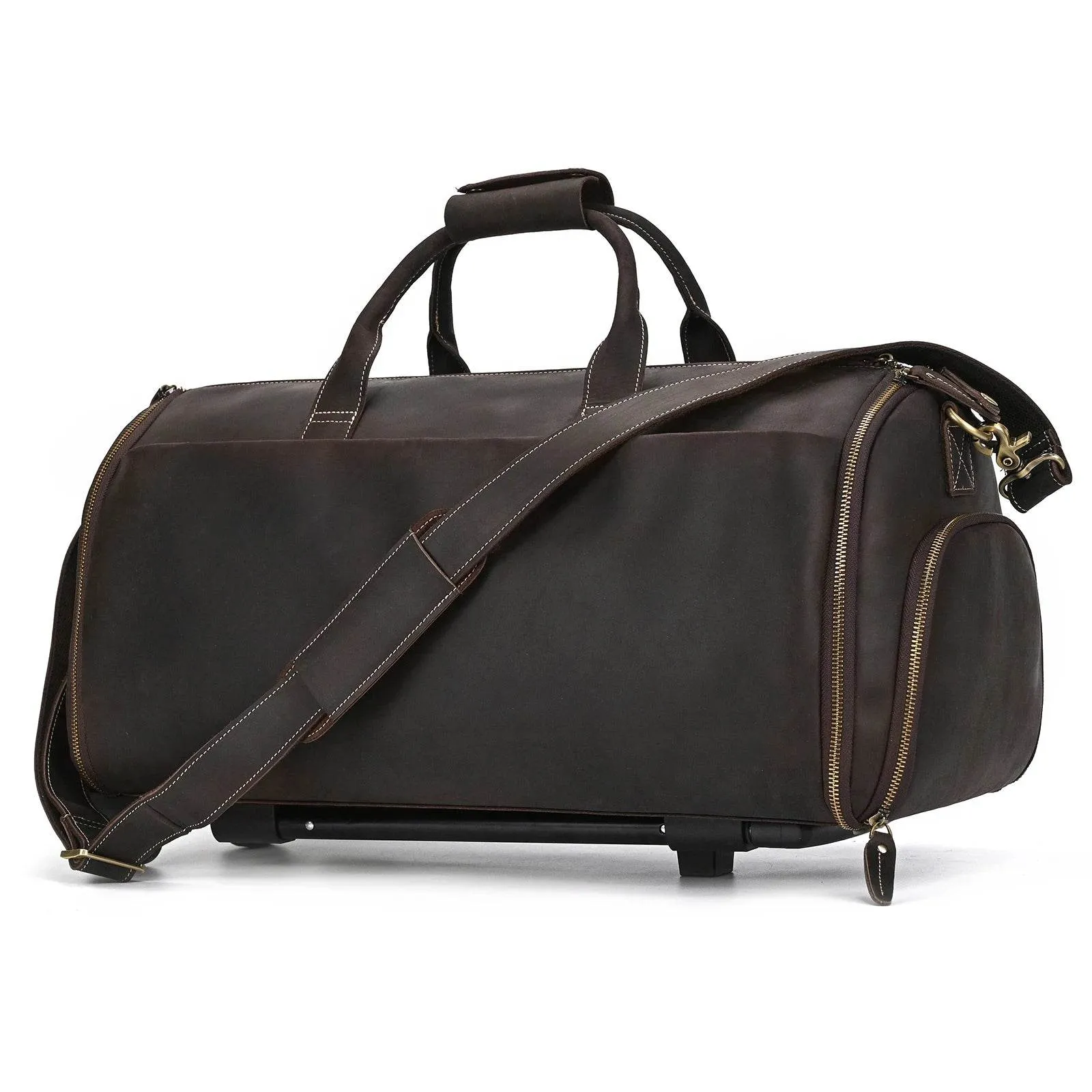 Crazy Horse Leather Travel Bag Suits and Shoes Folding Business Bag