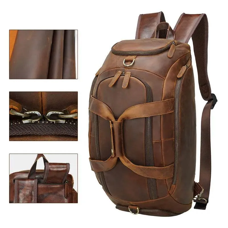Crazy Horse Leather Travel Handbag Sling Bag Overnight Duffle