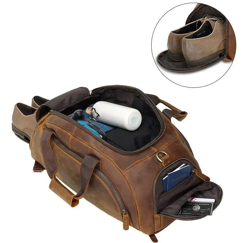 Crazy Horse Leather Travel Handbag Sling Bag Overnight Duffle