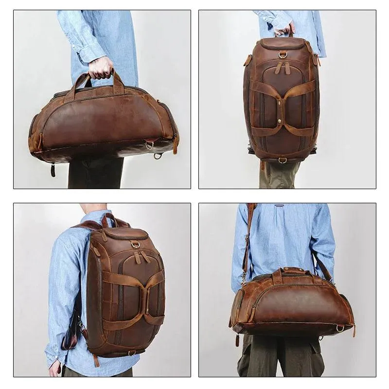Crazy Horse Leather Travel Handbag Sling Bag Overnight Duffle