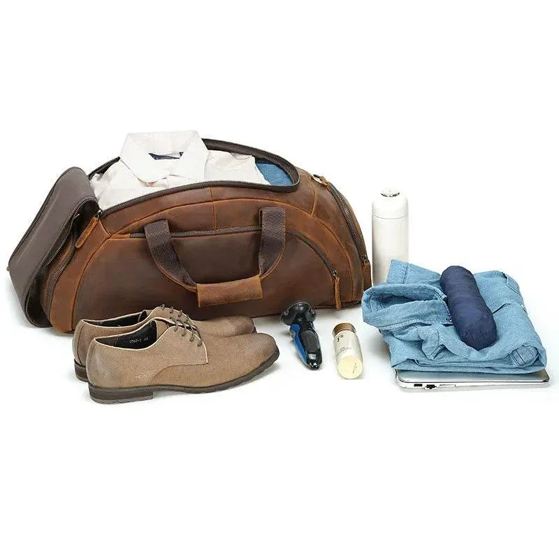 Crazy Horse Leather Travel Handbag Sling Bag Overnight Duffle
