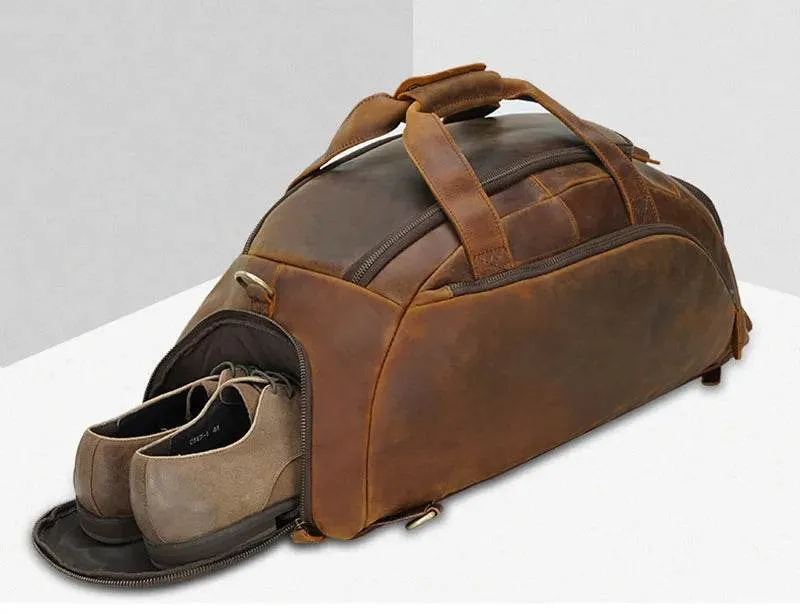 Crazy Horse Leather Travel Handbag Sling Bag Overnight Duffle