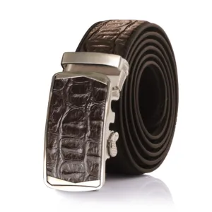 Crocodile Brown Mens Adjustable Ratchet Slide Buckle Belt - Genuine Leather Automatic Belt with No