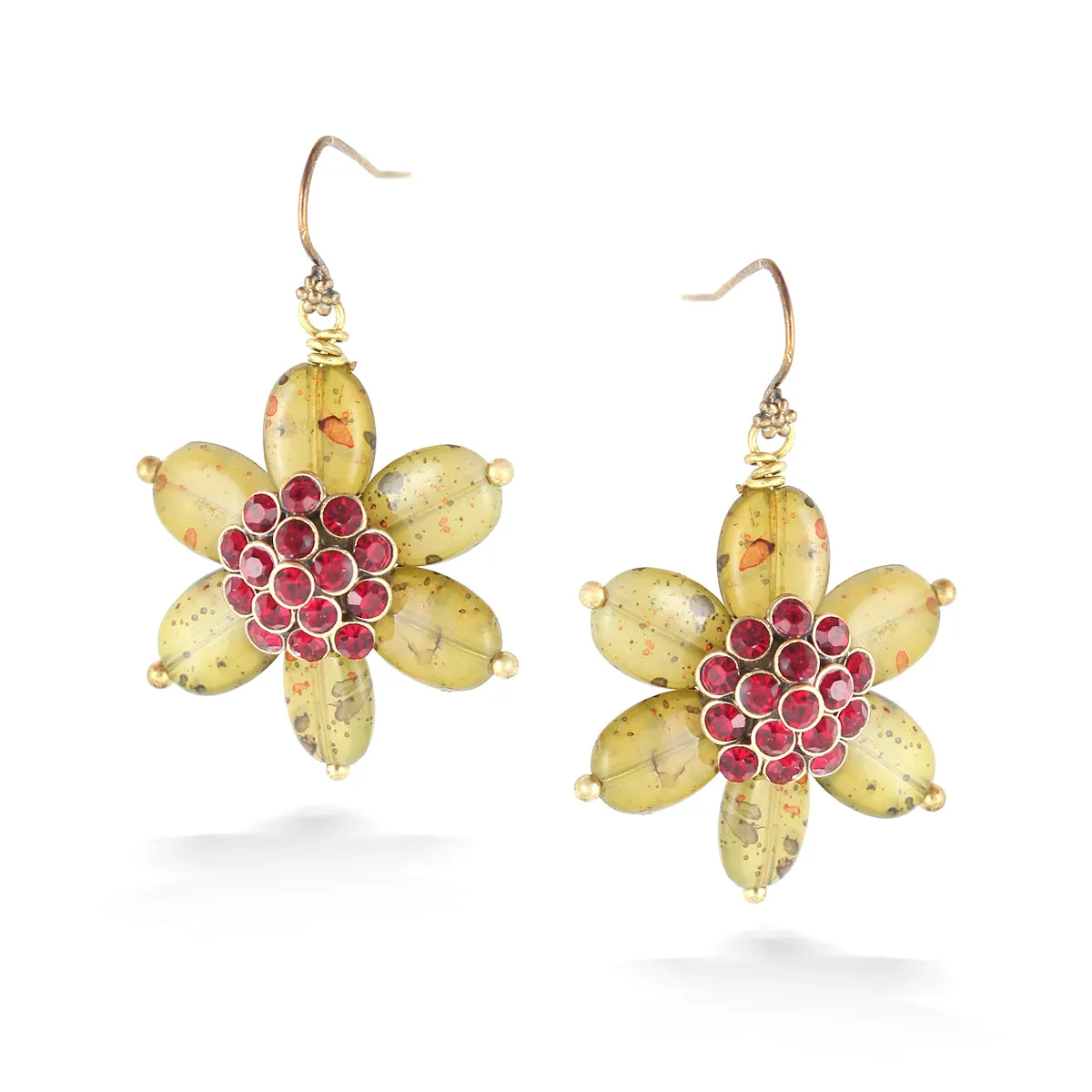 CRYSTAL FLOWER DROP EARRINGS #282RD3301 (7D3/6E3)