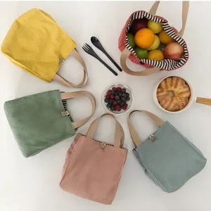 Cyflymder Lunch Bag Corduroy Canvas Lunch Box Picnic Tote Cotton Cloth Small Handbag Pouch Dinner Container Food Storage Bags For Ladies