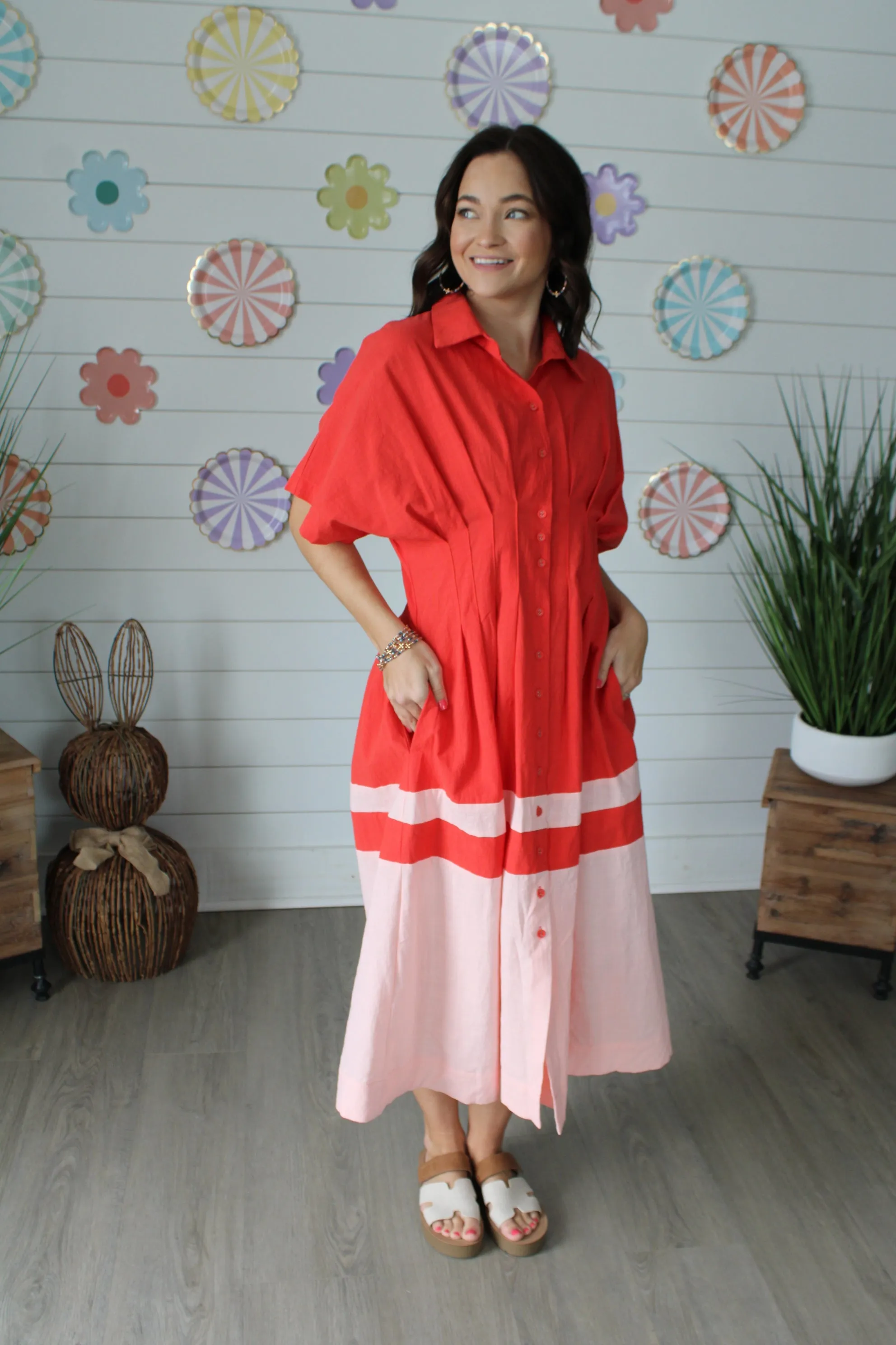 Dahlia Linen Shirtdress • Coral