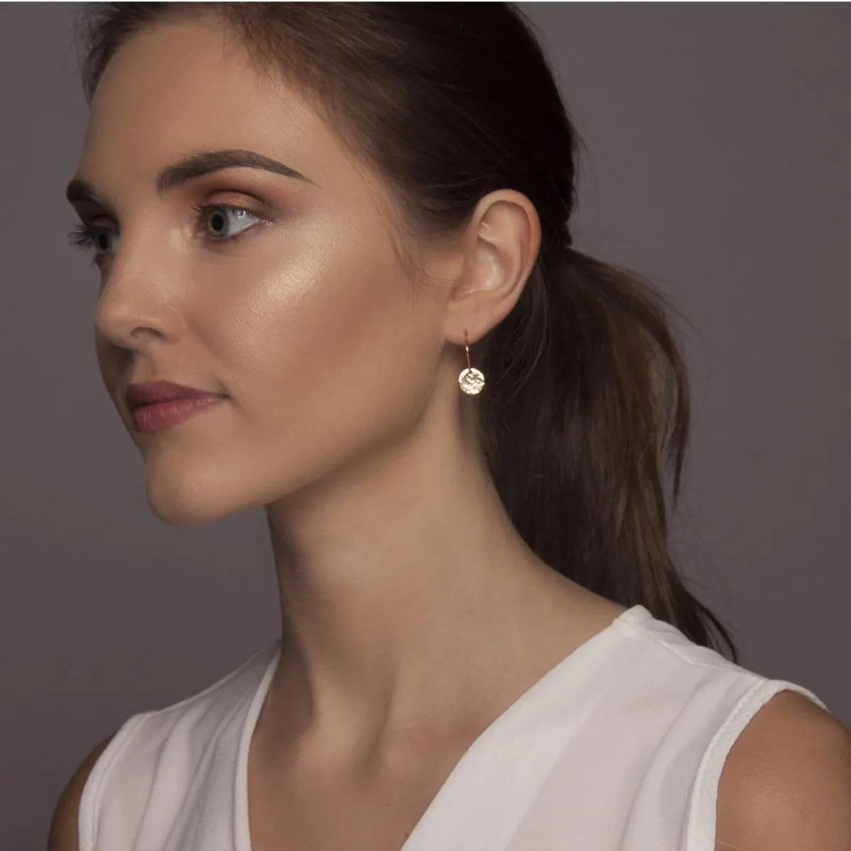Dainty Hammered Disc Earrings in Gold