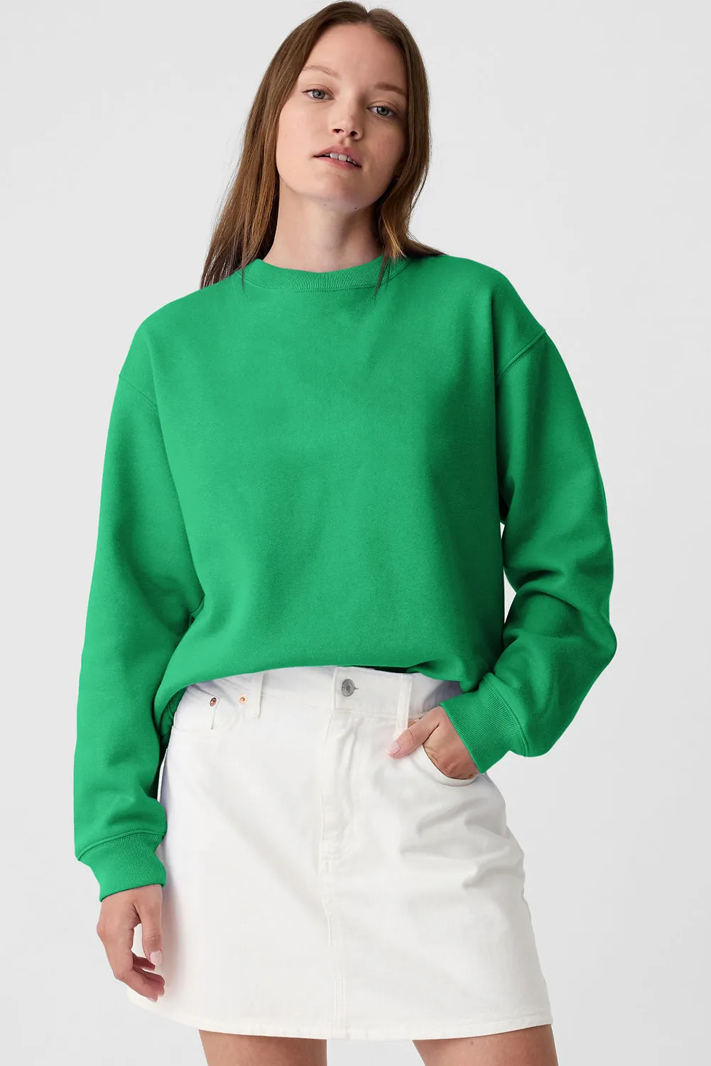Dark Green Solid Fleece Lined Drop Shoulder Terry Sweatshirt