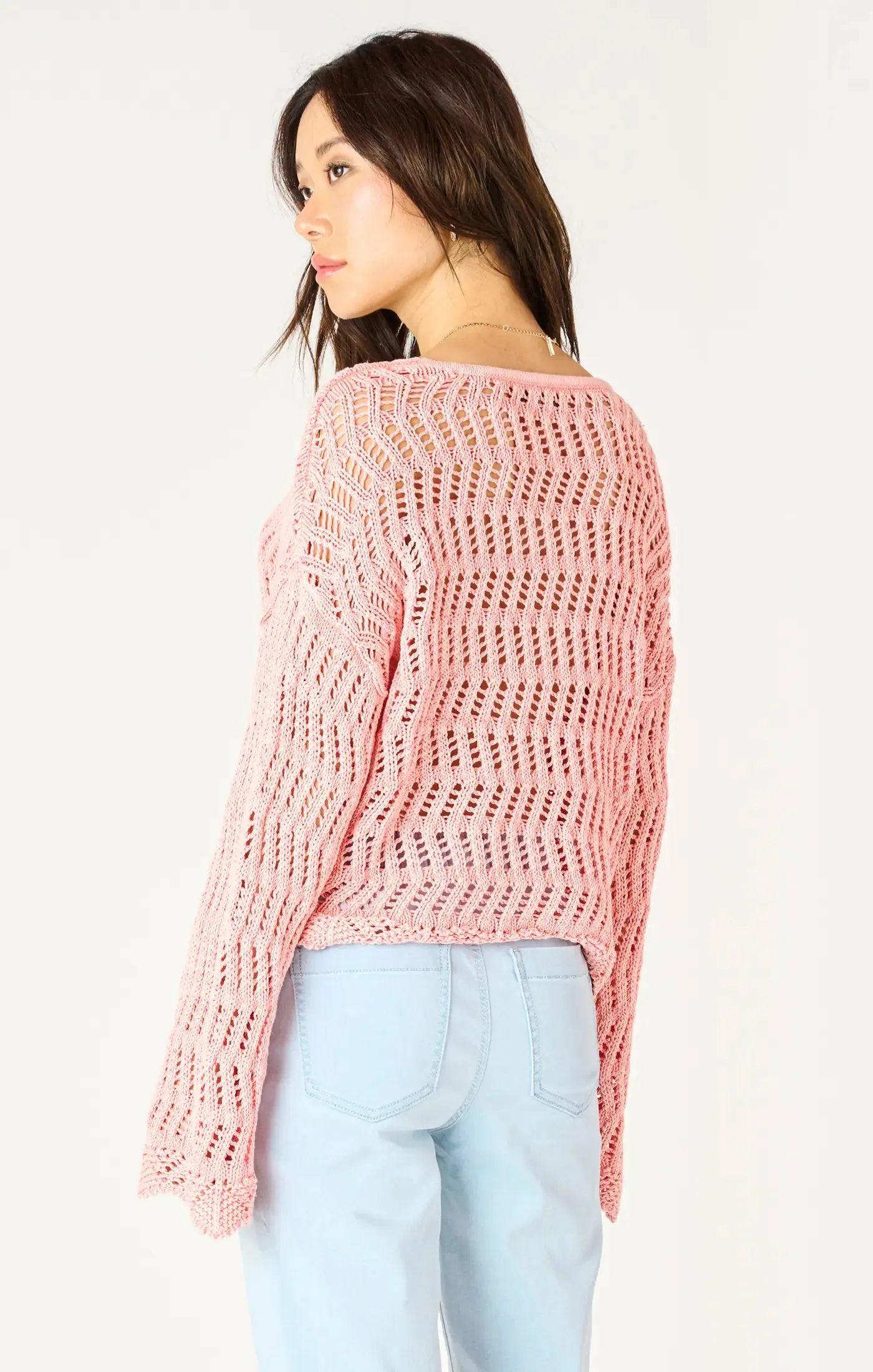 DEX Scalloped Hem Woven Boho Sweater Washed Apricot