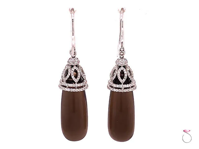 Diamond & Smoky Quartz Large Drop Earrings, 18K White Gold