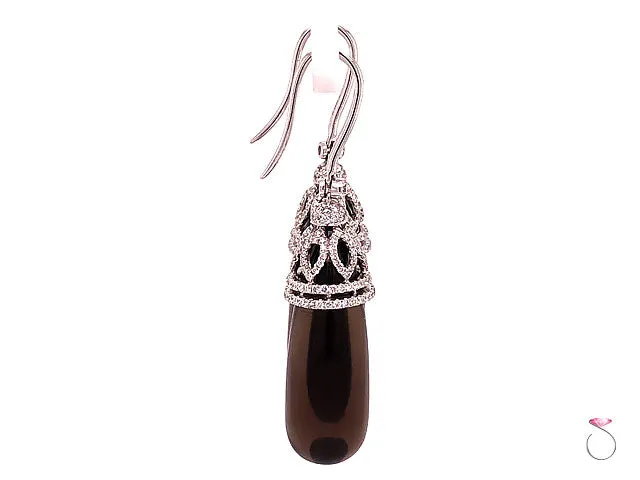 Diamond & Smoky Quartz Large Drop Earrings, 18K White Gold