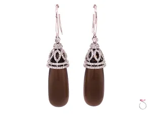 Diamond & Smoky Quartz Large Drop Earrings, 18K White Gold