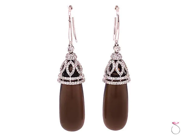 Diamond & Smoky Quartz Large Drop Earrings, 18K White Gold