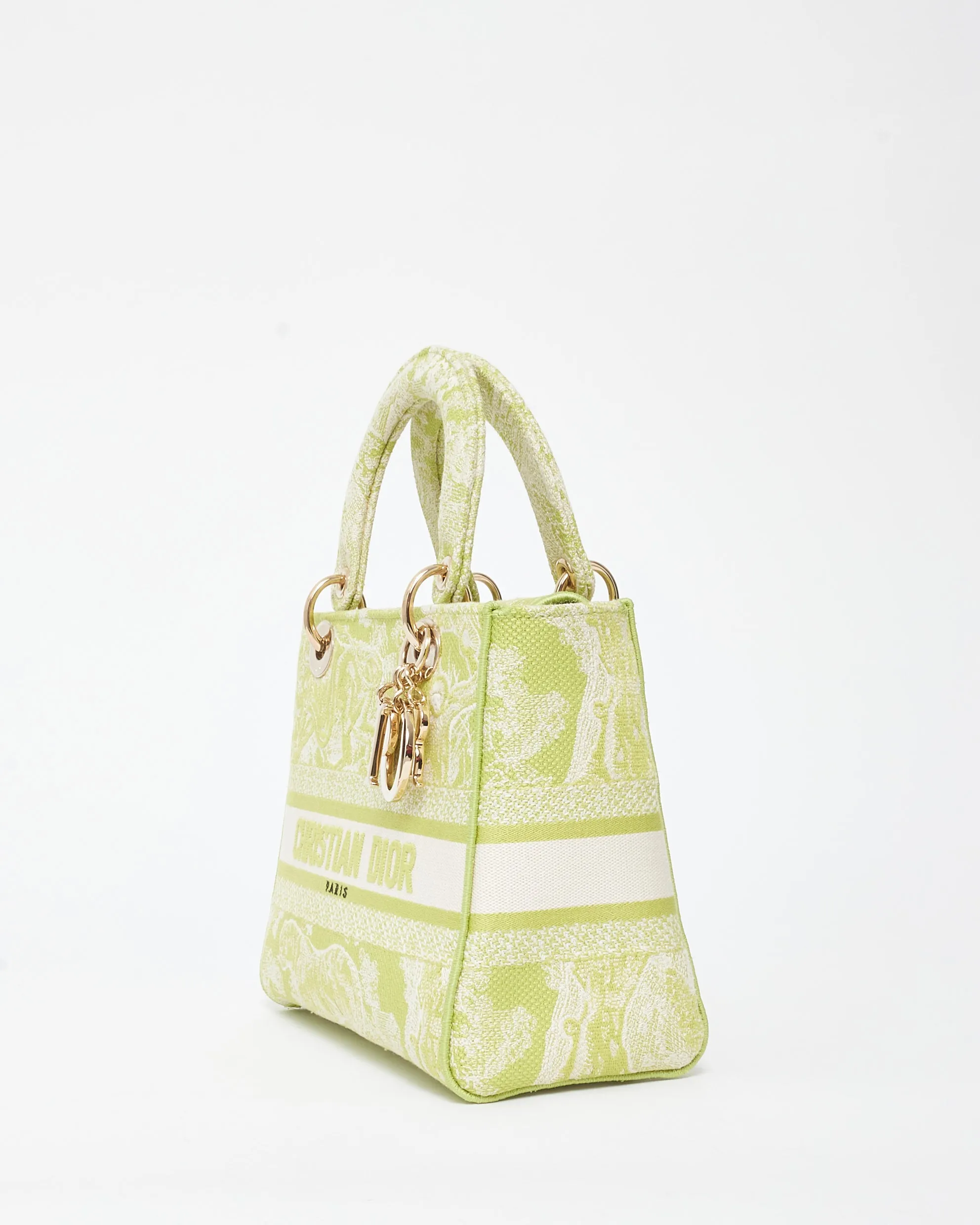 Dior Lime Green Toile De Jouy Embroidered Canvas Medium Lady D-Lite Bag