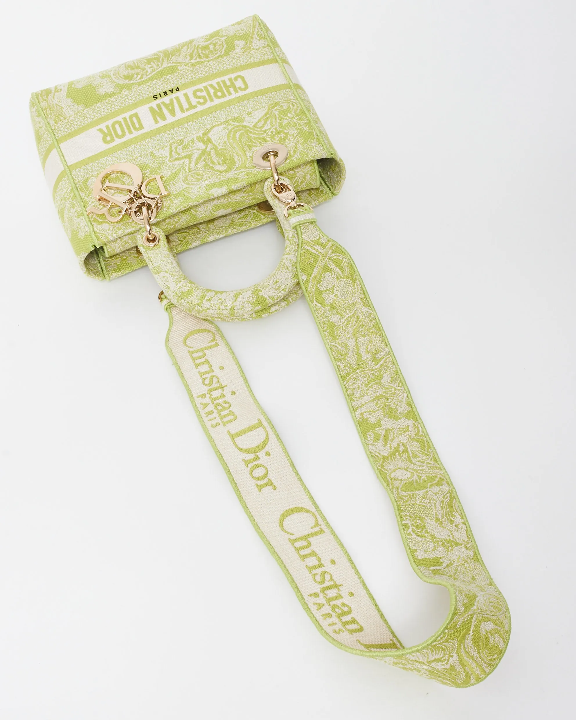 Dior Lime Green Toile De Jouy Embroidered Canvas Medium Lady D-Lite Bag