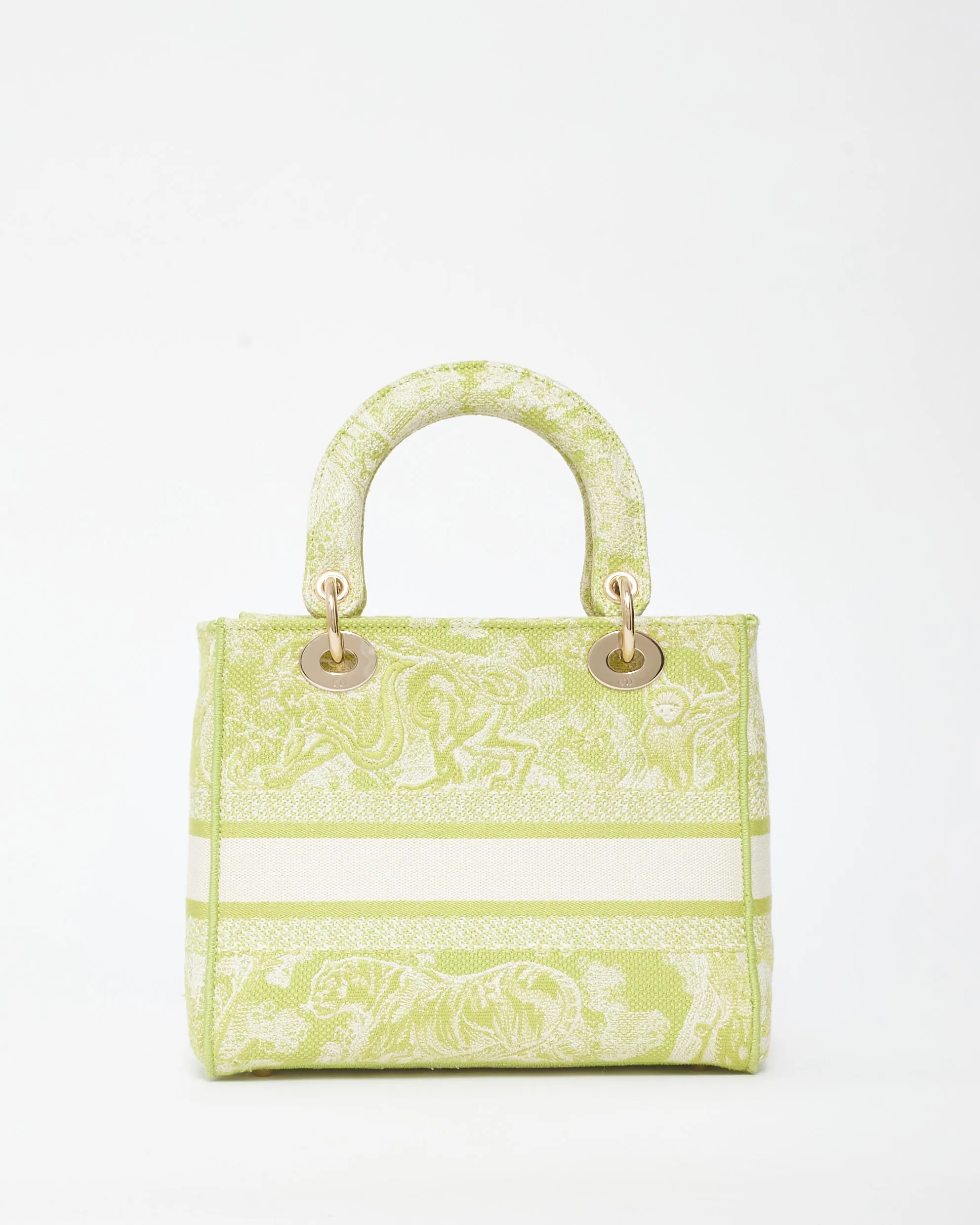 Dior Lime Green Toile De Jouy Embroidered Canvas Medium Lady D-Lite Bag