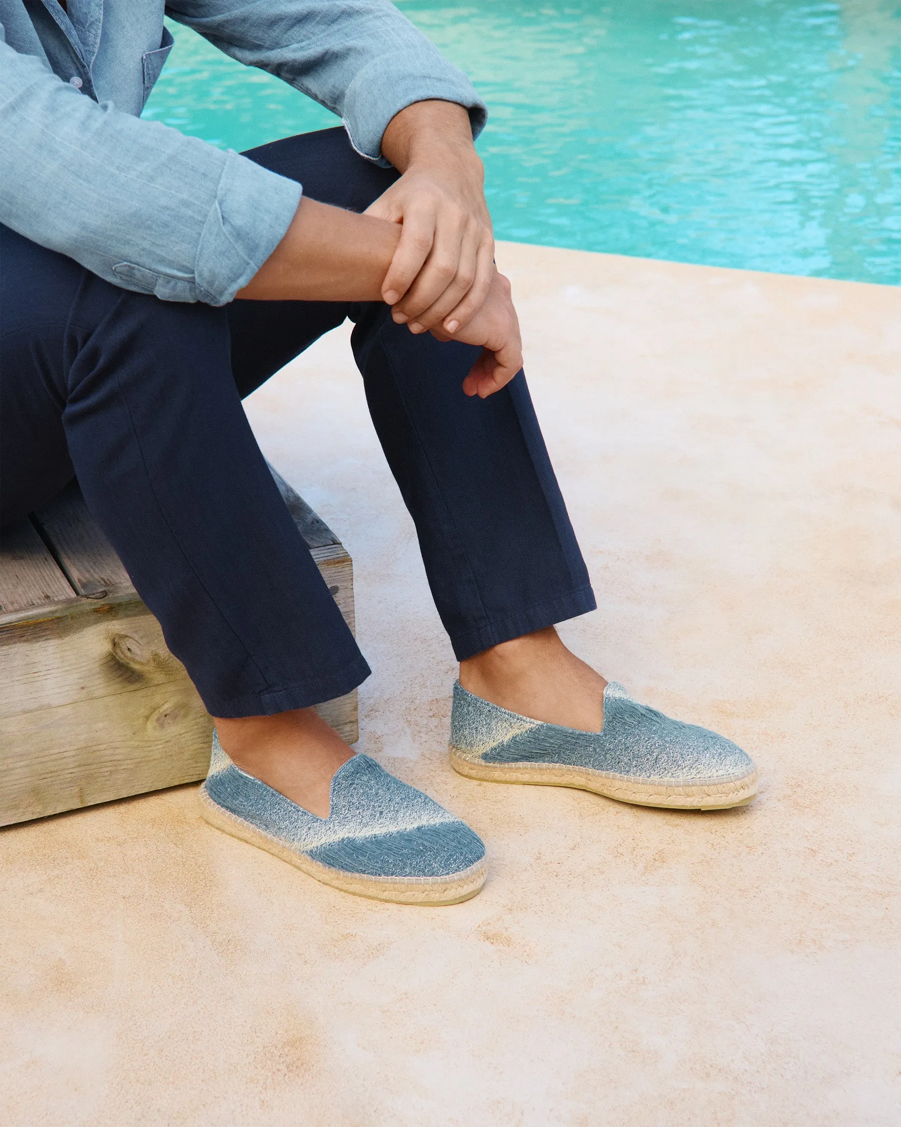 Distressed Woven Cotton Espadrilles - H47C0 - San Francisco Indigo