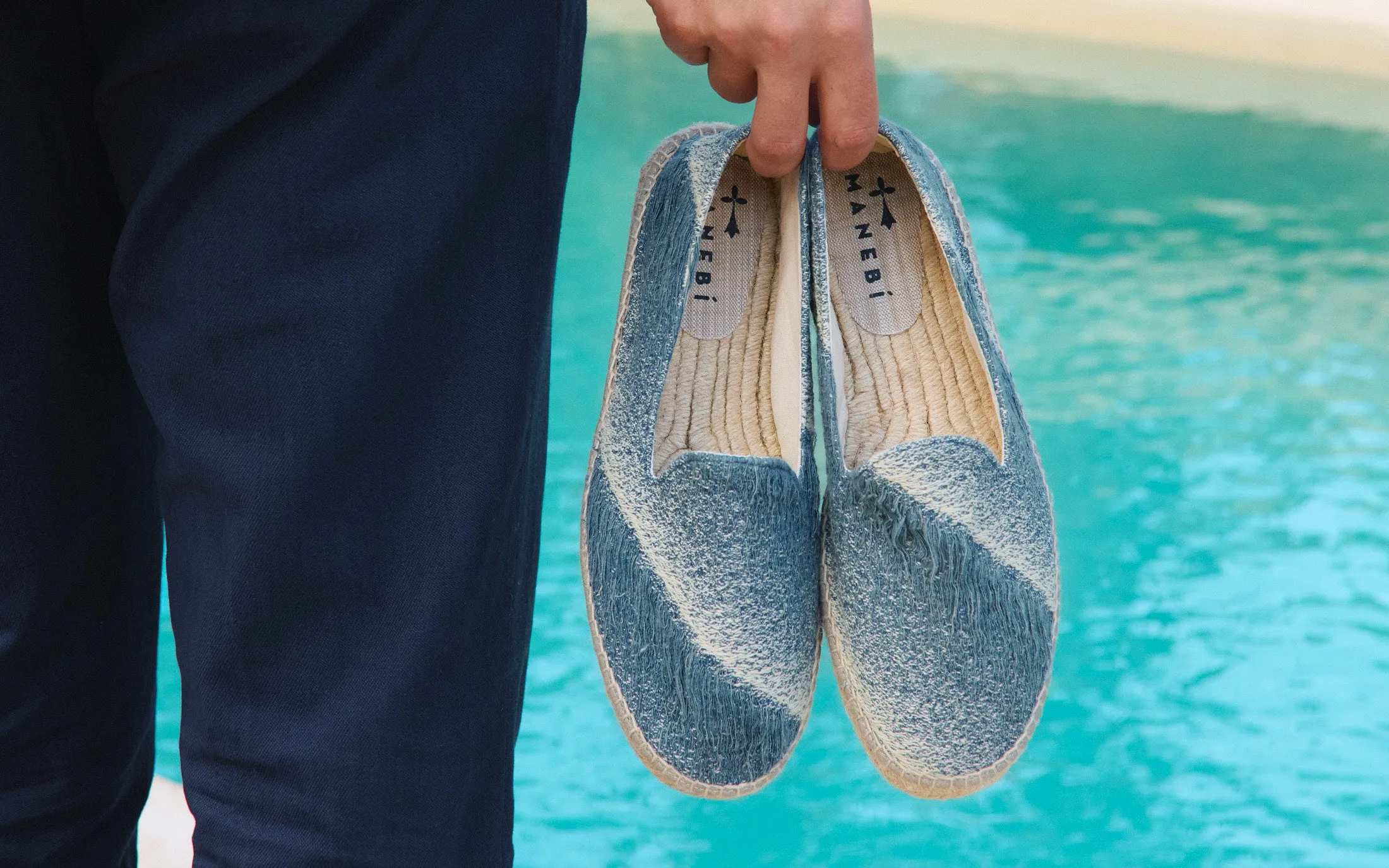 Distressed Woven Cotton Espadrilles - H47C0 - San Francisco Indigo