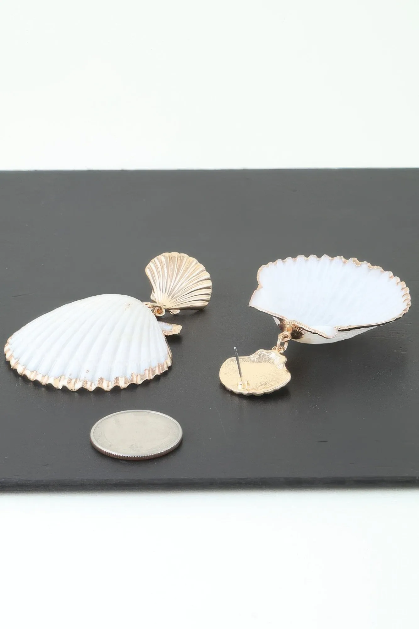 Double Clamshell Drop Earrings
