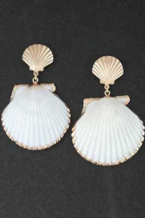 Double Clamshell Drop Earrings