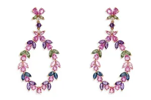 Earrings 18kt Gold Floral Sapphires Amethyst & Diamonds Drop