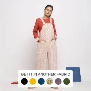 Ecru and Brick Red Striped Vegetable Dyed Cotton Pinafore Jumpsuit