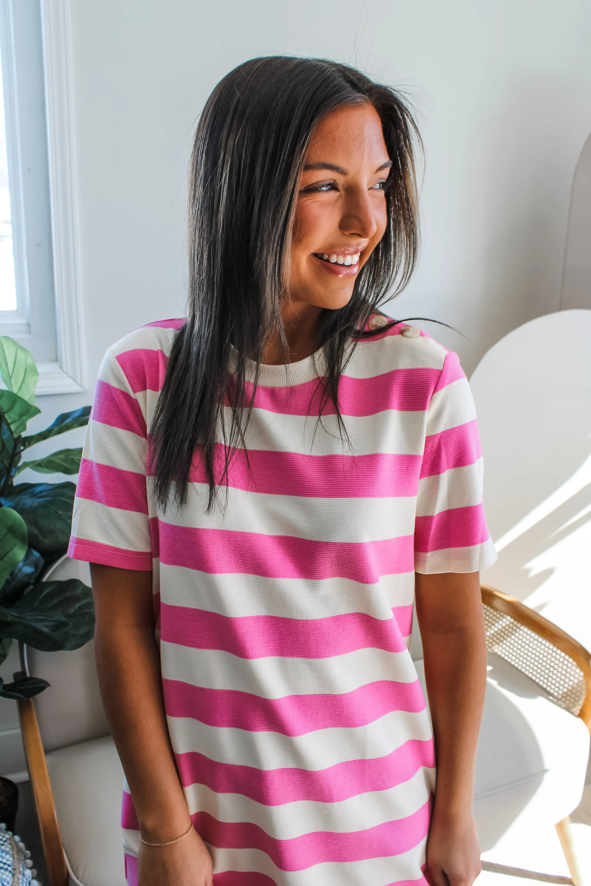 Ella Striped T-Shirt Dress • Pink