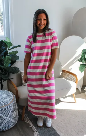 Ella Striped T-Shirt Dress • Pink