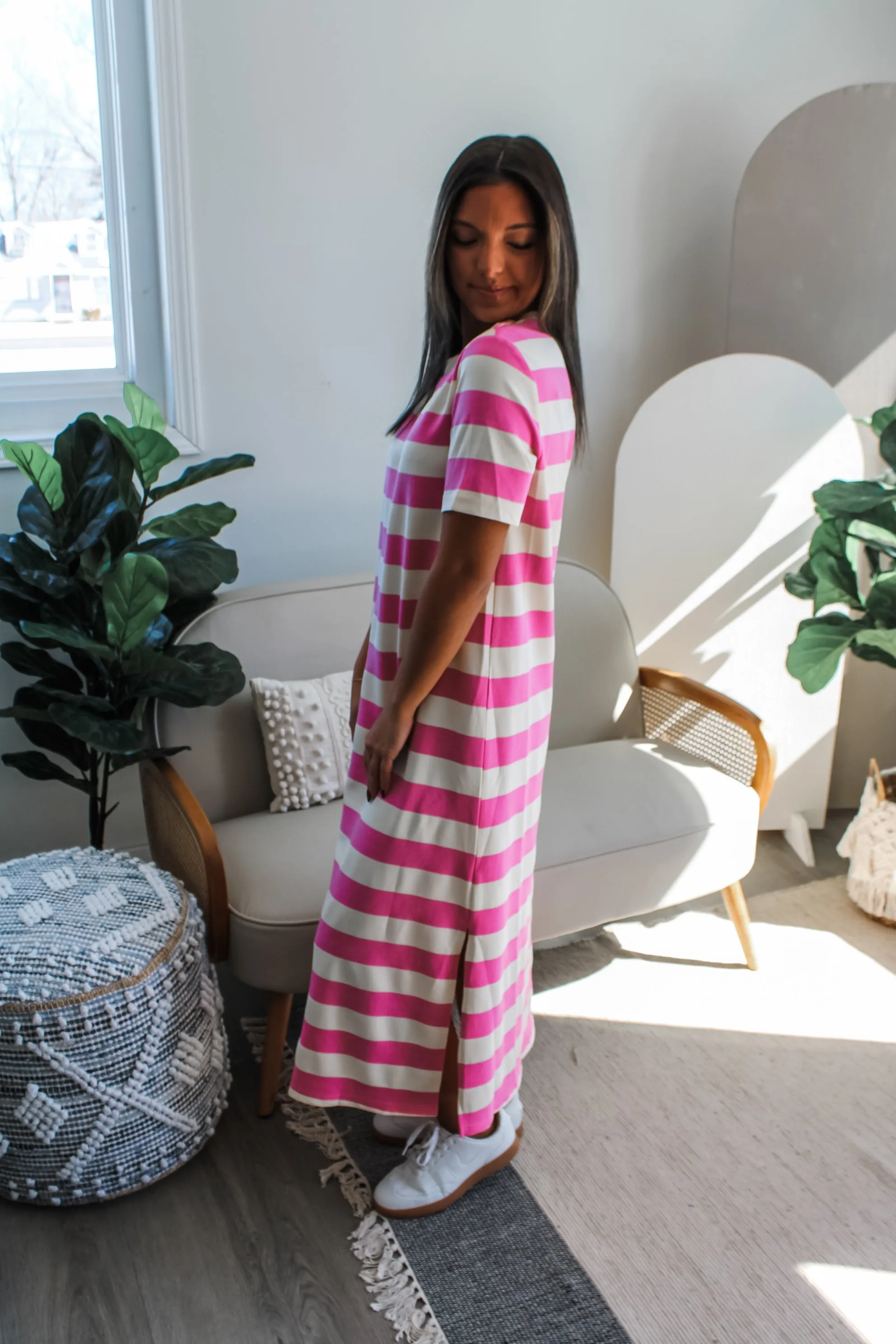 Ella Striped T-Shirt Dress • Pink