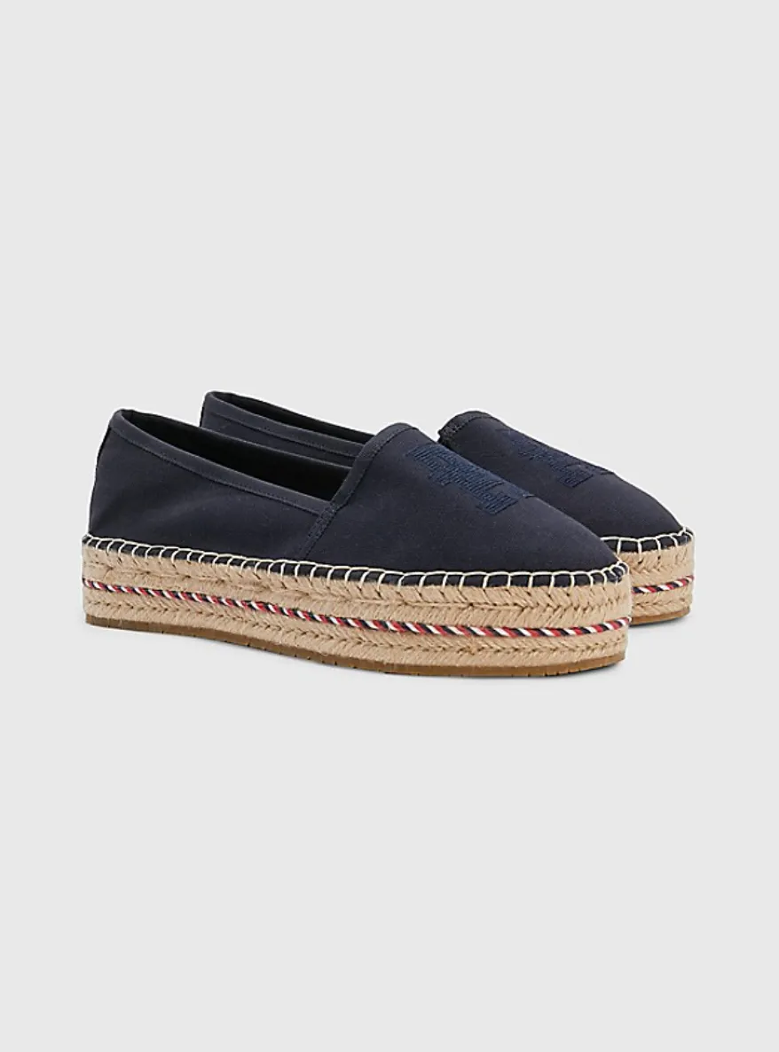 Embroidered Logo Platform Espadrilles
