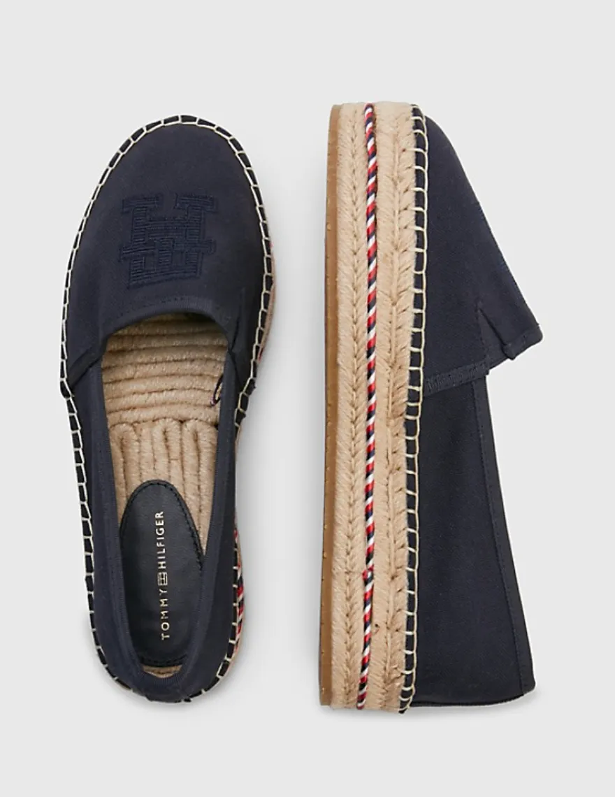 Embroidered Logo Platform Espadrilles