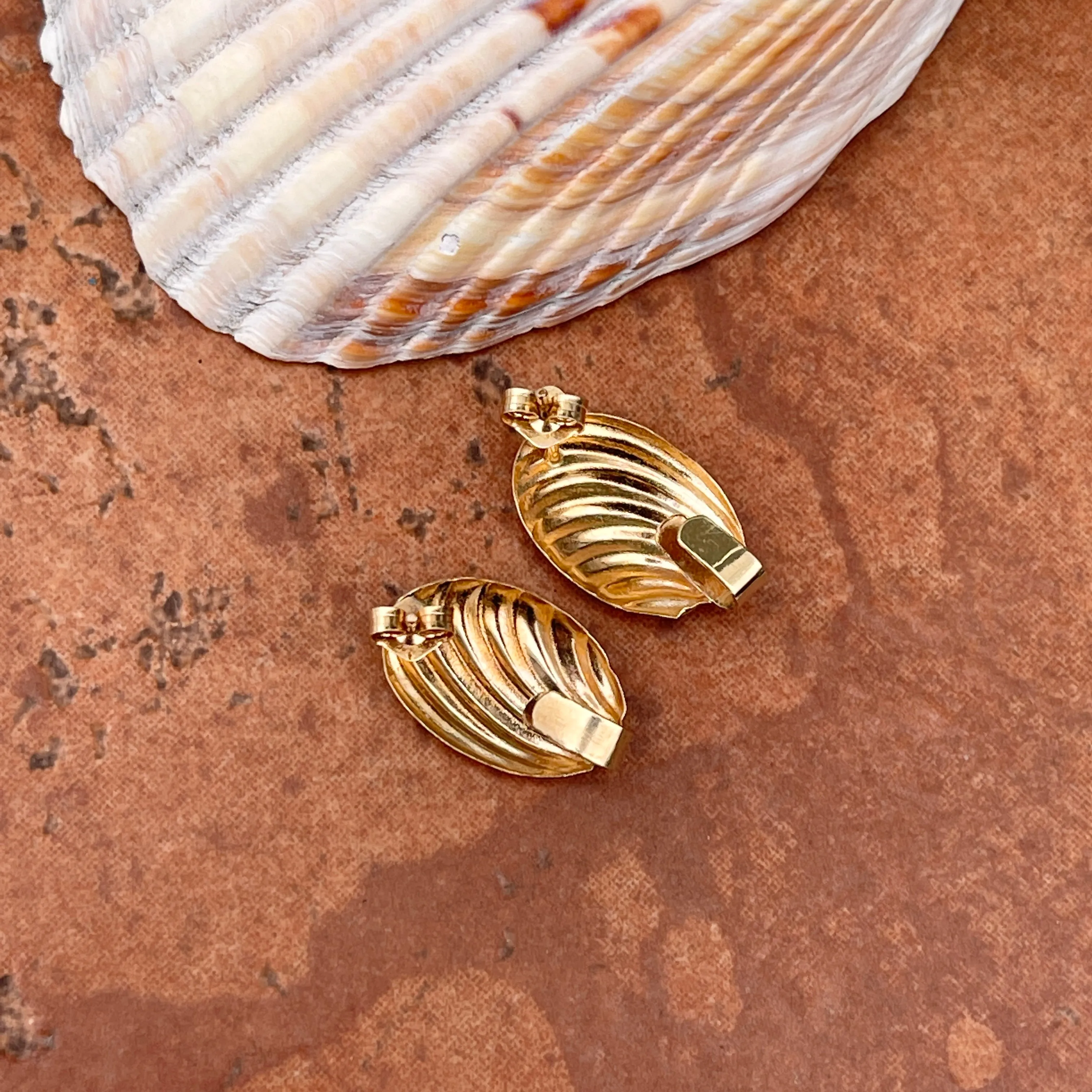 Estate 14KT Yellow Gold Oval Corrugated Interchangeable Drop Earrings