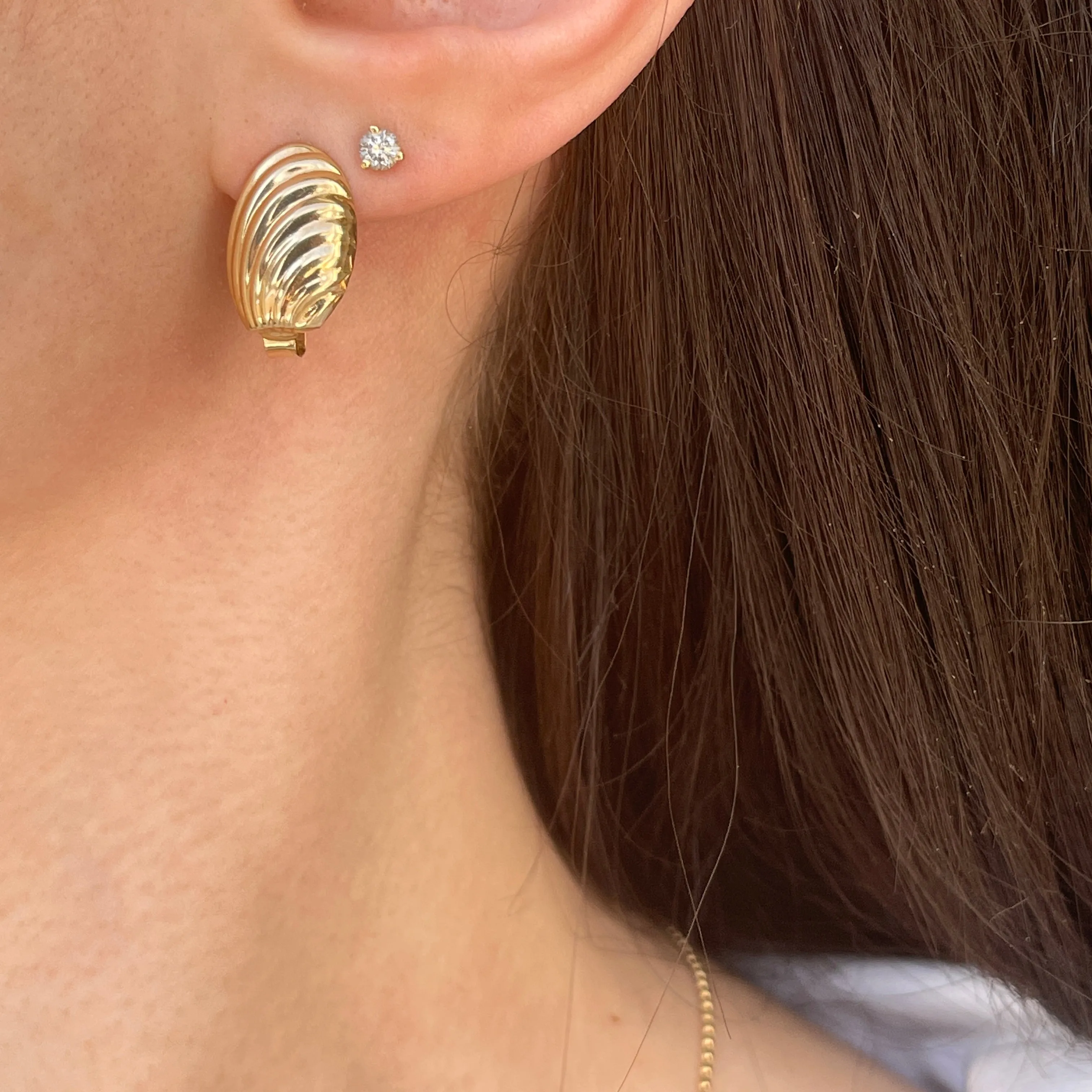 Estate 14KT Yellow Gold Oval Corrugated Interchangeable Drop Earrings