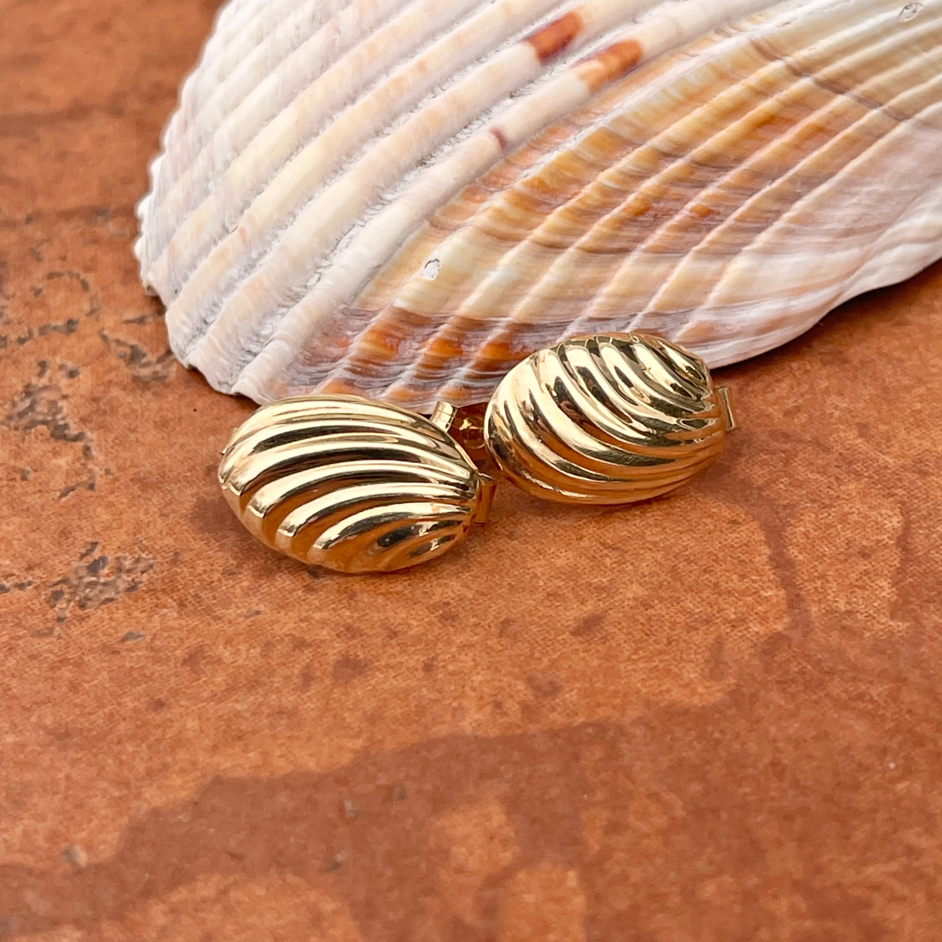 Estate 14KT Yellow Gold Oval Corrugated Interchangeable Drop Earrings