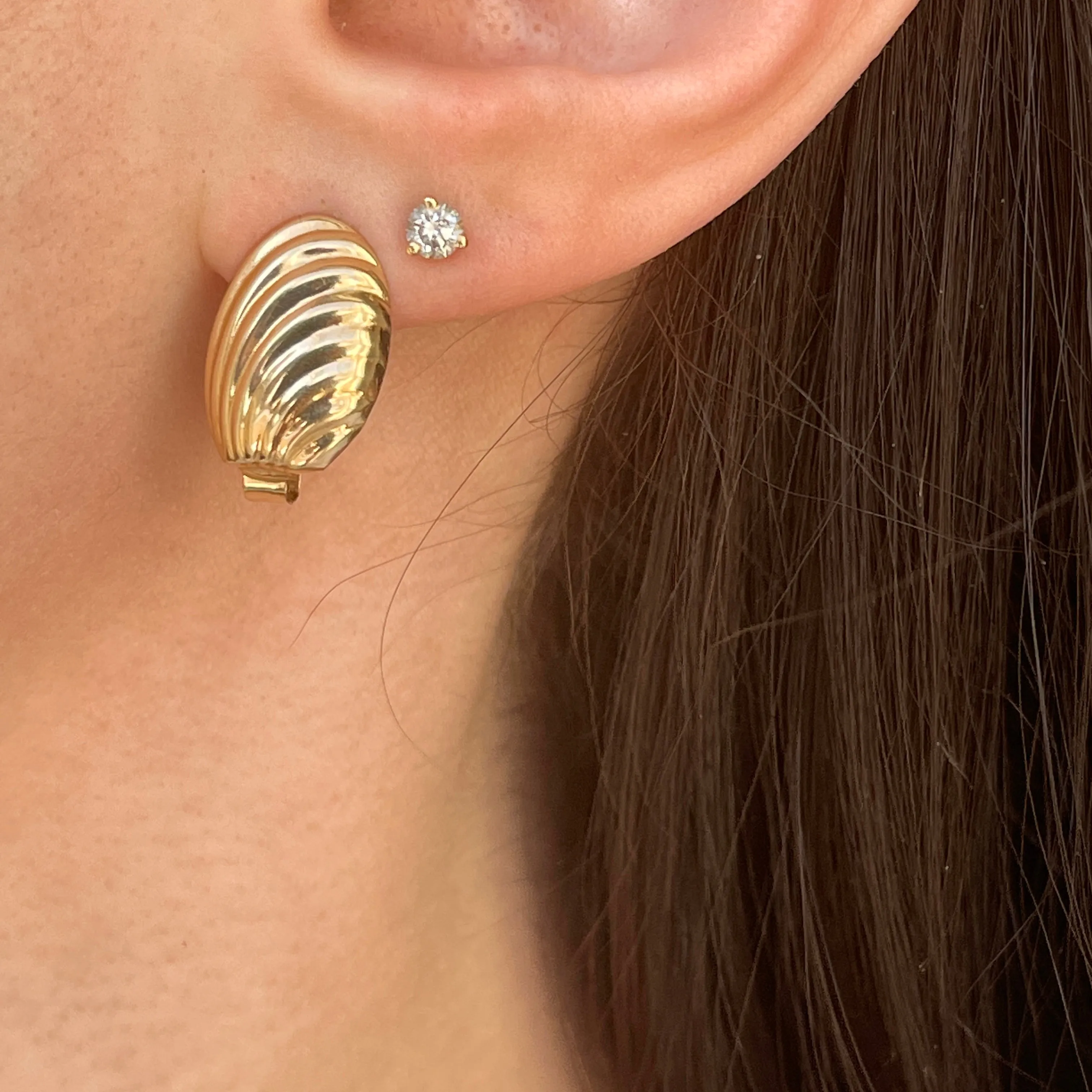Estate 14KT Yellow Gold Oval Corrugated Interchangeable Drop Earrings