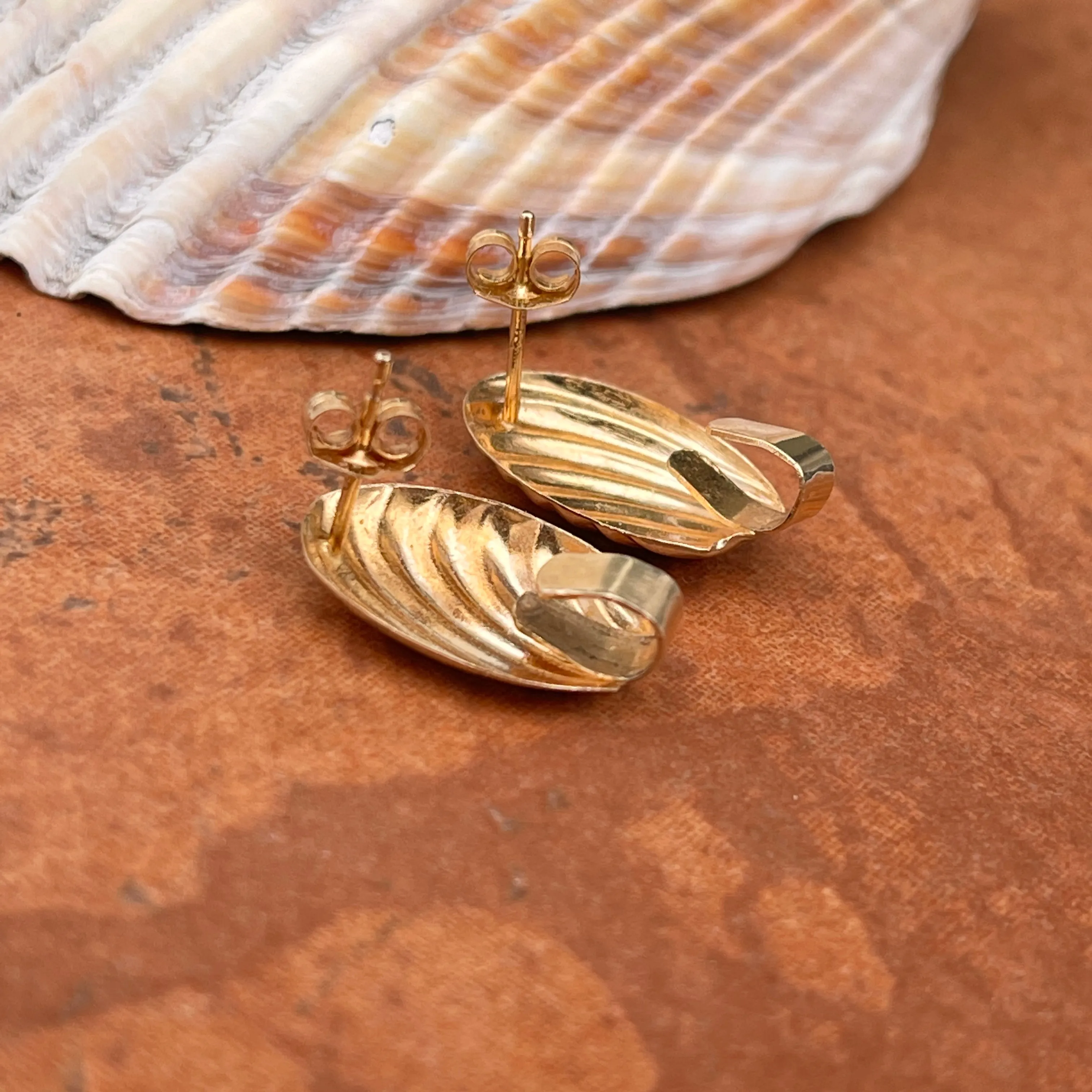 Estate 14KT Yellow Gold Oval Corrugated Interchangeable Drop Earrings