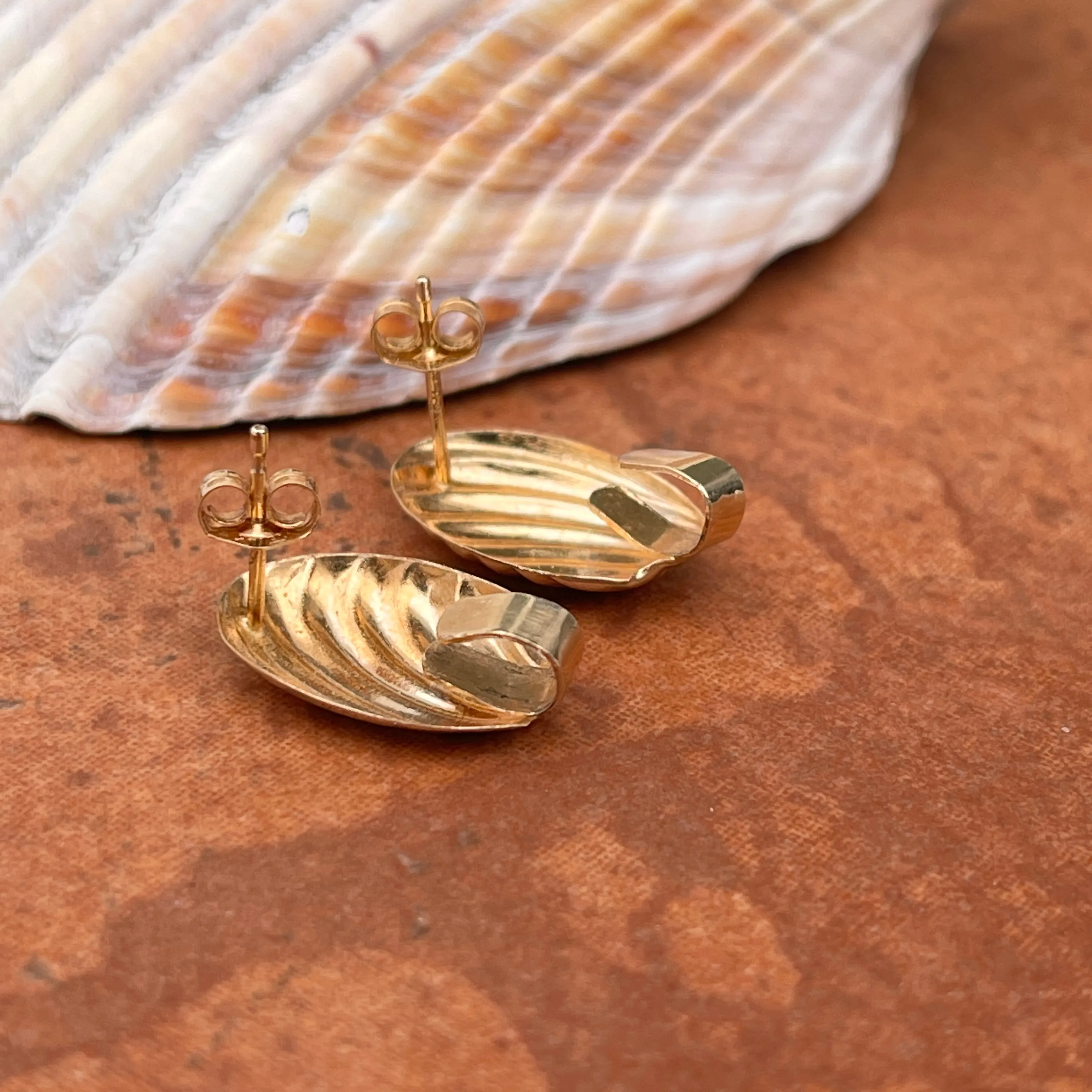 Estate 14KT Yellow Gold Oval Corrugated Interchangeable Drop Earrings