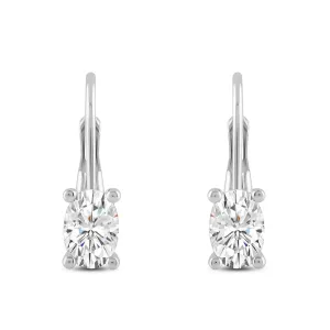 Everyday Elegance 14K Solid White Gold Earrings Oval Cut Cubic Zirconia Leverback Drop Dangle Basket Setting 1.32 CTW, .66 CTW each With Gift Box