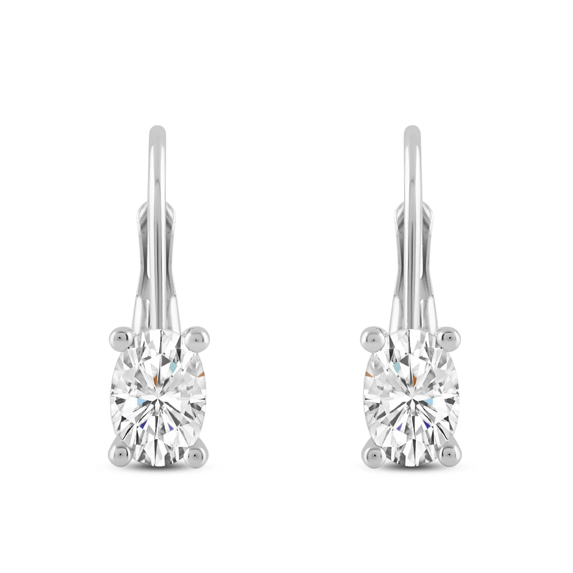 Everyday Elegance 14K Solid White Gold Earrings Oval Cut Cubic Zirconia Leverback Drop Dangle Basket Setting 1.32 CTW, .66 CTW each With Gift Box