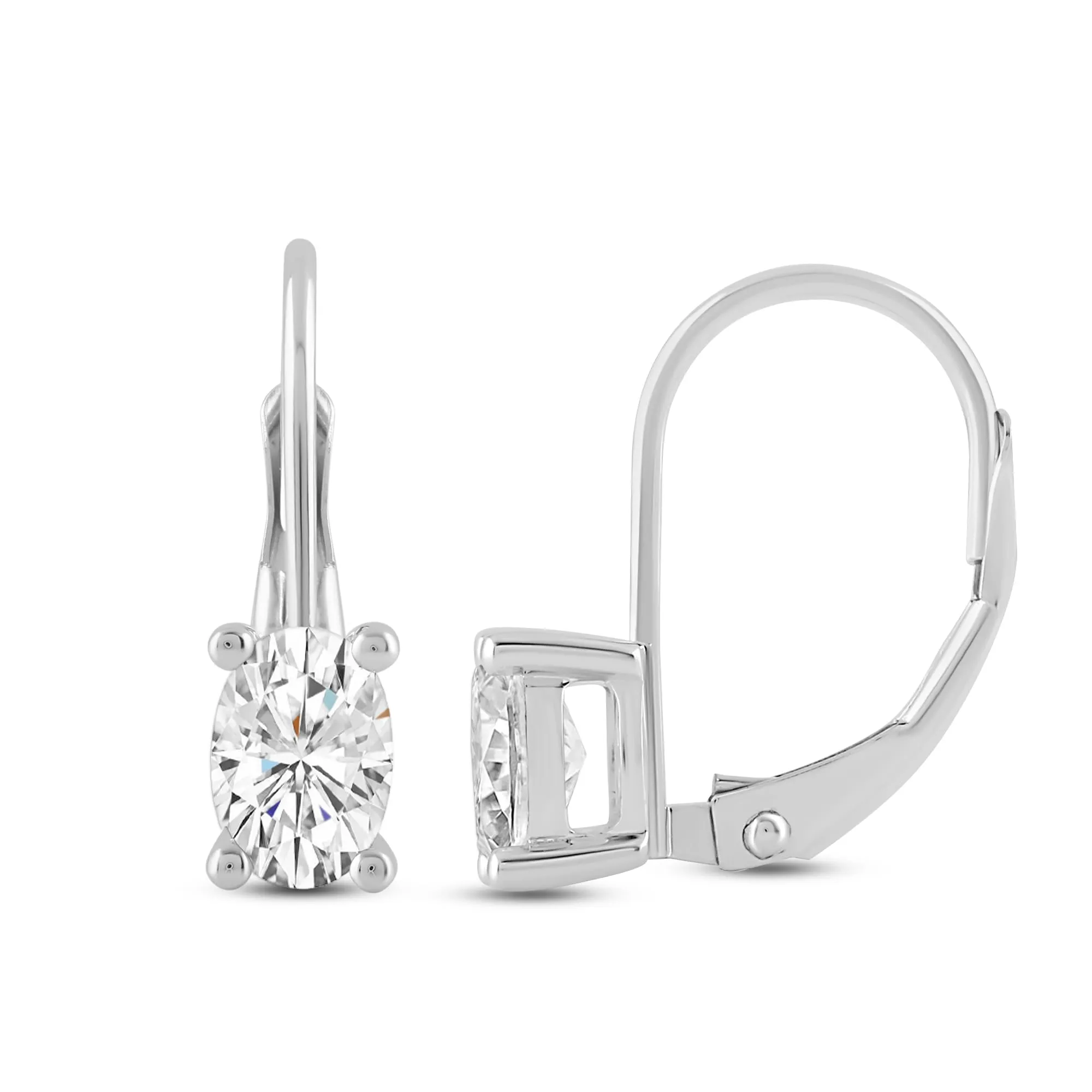 Everyday Elegance 14K Solid White Gold Earrings Oval Cut Cubic Zirconia Leverback Drop Dangle Basket Setting 1.32 CTW, .66 CTW each With Gift Box