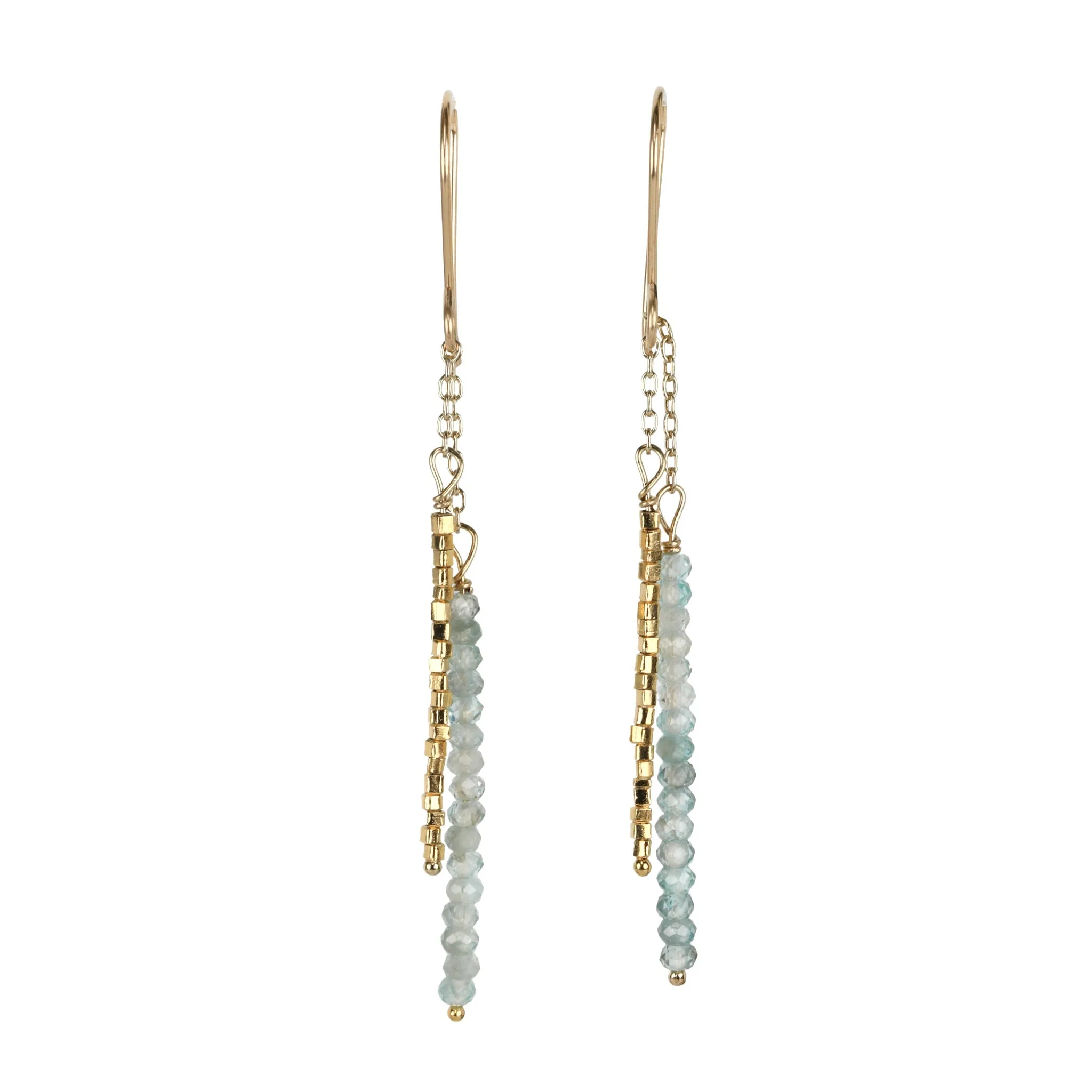Faceted Natural Mossy Green Zircon & Gold Vermeil Beaded Double "Stick" Earrings