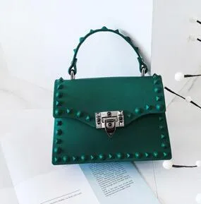 Fashion Scrub Matte Stud Jelly Pack Shoulder bag rivet women Handbag Lady Purse