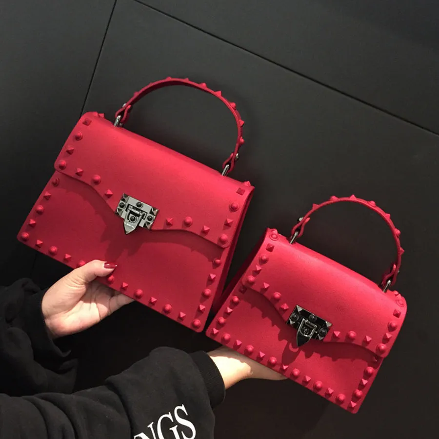 Fashion Scrub Matte Stud Jelly Pack Shoulder bag rivet women Handbag Lady Purse