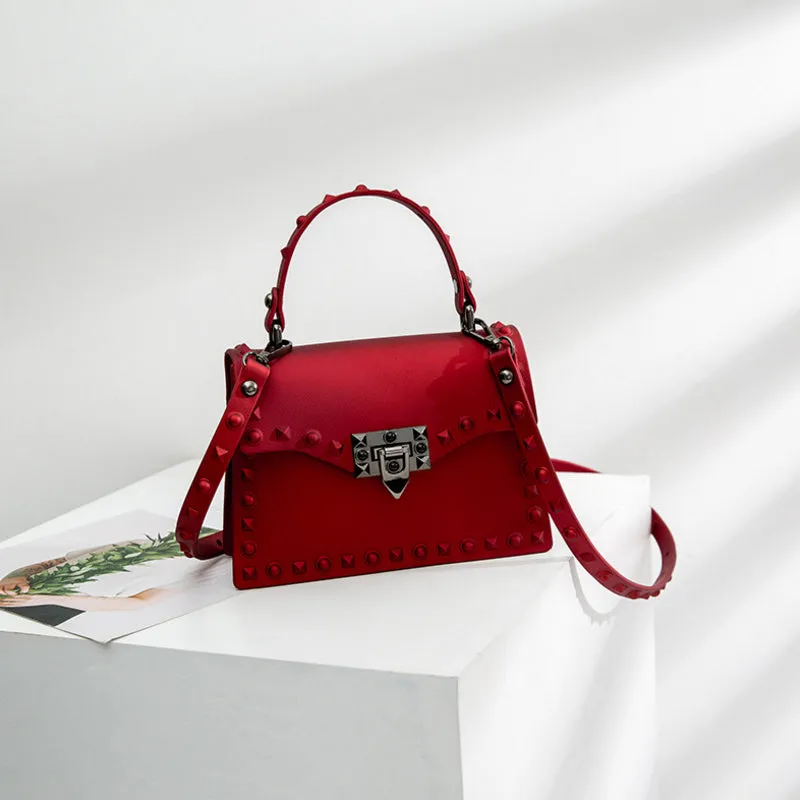 Fashion Scrub Matte Stud Jelly Pack Shoulder bag rivet women Handbag Lady Purse