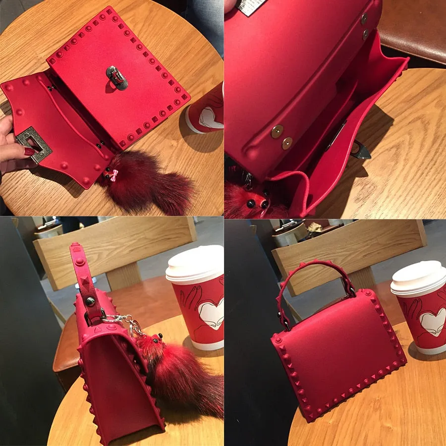 Fashion Scrub Matte Stud Jelly Pack Shoulder bag rivet women Handbag Lady Purse