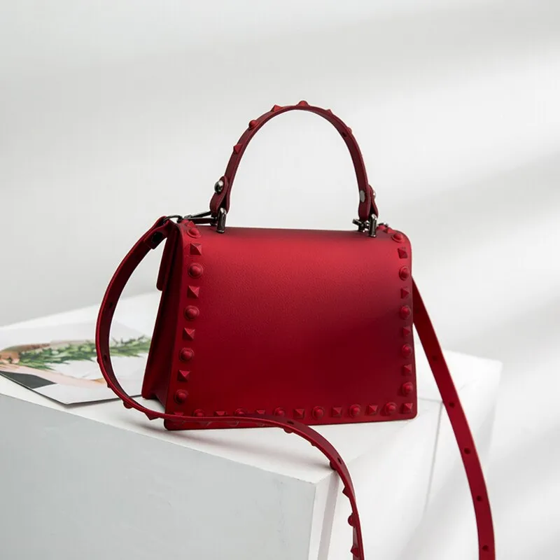 Fashion Scrub Matte Stud Jelly Pack Shoulder bag rivet women Handbag Lady Purse