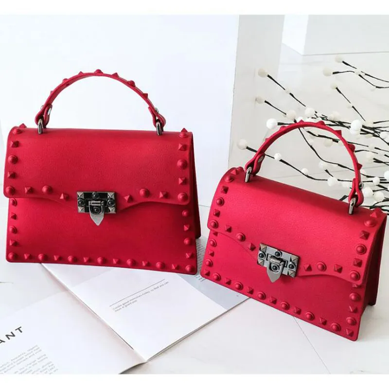 Fashion Scrub Matte Stud Jelly Pack Shoulder bag rivet women Handbag Lady Purse